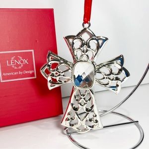 Lenox Bejeweled Cross Ornament Silverplate Large Crystal Includes Box NEW